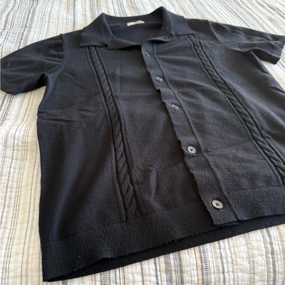 Open Edit Fine Cable Knit Detail Shirt - Picture 3 of 7